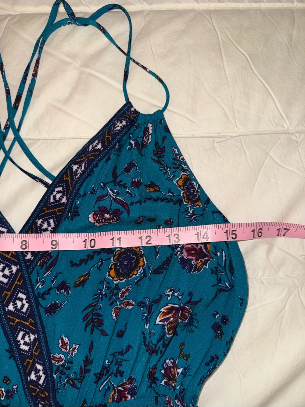 Eyeshadow Teal Floral Crisscross Wide-Leg Jumpsuit - Picture 3 of 10